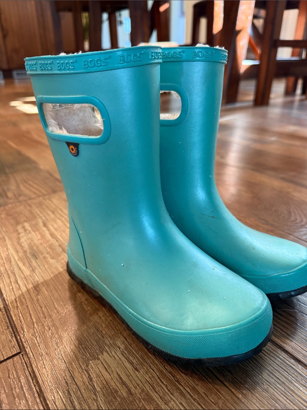 Bogs Kids Teal Blue Waterproof Rain Boots with Handles